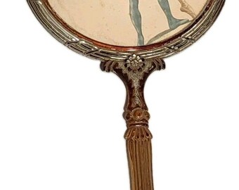 Vintage 1950s Ballerina Couple Hand Mirror Ornate Plastic Vanity