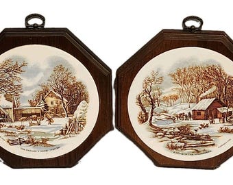 Vintage Currier And Ives Deco Plates By Holiday House of Manitowoc, Wisconsin