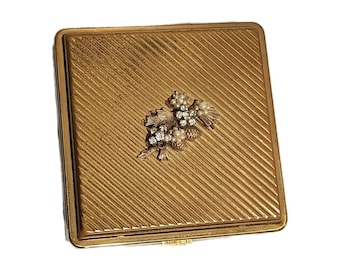 Vintage Goldtone Jewel Topped Double Shelf Compact Jewelry Box