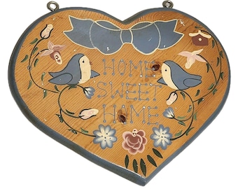 Vintage English Rose JDI Hand Painted Home Sweet Home Heart Wood Plaque
