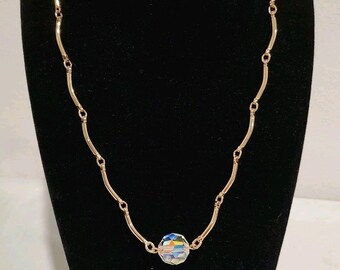 Sarah Coventry Goldtone Link & Iridescent Bead 16" Necklace Vintage