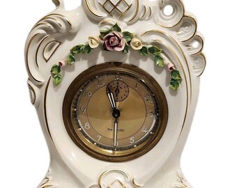 Vintage Dresden Germany Rococo Revival Mercedes Porcelain 11" Mantle Clock