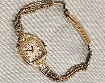 Vintage Hamilton Ladies 14K Solid Gold Manual Wind Watch Ensign 10K GF Band Runs