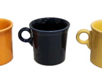 Fiestaware HLC Tom & Jerry Mugs O Ring Handle Orange Blue Yellow Lot of 3 USA