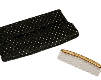 Vintage Black/Gold Satin Clutch with Mini Comb