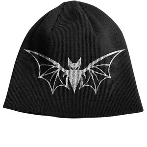 Gothic Bat Beanie: Black Knit Hat, Dark Streetwear