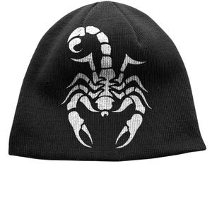 Scorpion Design Black Acrylic Beanie: Goth Punk Streetwear Cap