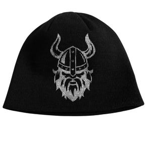 Black Viking Knit Beanie: Norse Warrior Helmet Design