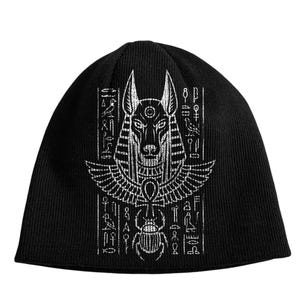 Black Anubis Beanie: Knit Egyptian Mythology Hat, Gothic Streetwear
