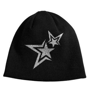 Embroidered Star Knit Beanie: Y2K Black Winter Hat