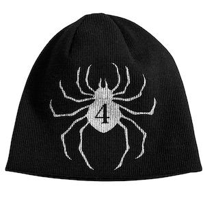 Black Spider Beanie – Gothic Knit Hat with White Spider Design, Creepy Cool Streetwear Unisex Winter Cap, Halloween Gift