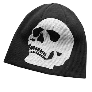 Gothic Skull Beanie: Black Knit Winter Hat, Punk Rock Streetwear