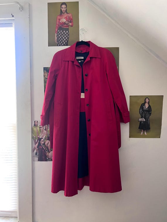 Vintage Tommy Hilfiger Rot Trenchcoat Lange Jacke Damen Unisex