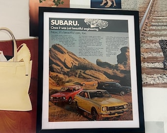 Vintage Subaru Advetisement Framed Art Ad Home Decor Memorabilia Man Cave Car