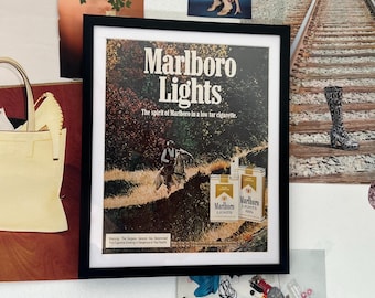 Vintage Marlboro Lights Advertisement Framed Art Ad Home Decor Tobacco Memorabilia