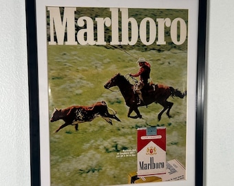 Vintage Marlboro Logo Advertisement Framed Art Ad Home Decor Tobacco Memorabilia