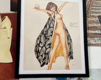 Vintage Vargas Girl Illustration Pin-Up Drawing Magazine Art Framed Artwork Bar Home Decor Memorabilia