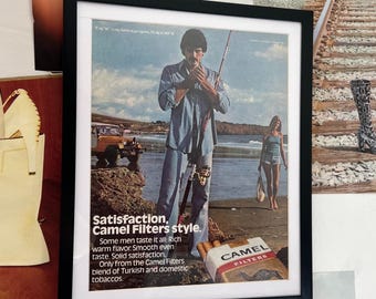 Vintage Camel Filters Advertisement Framed Art Ad Home Decor Tobacco Memorabilia