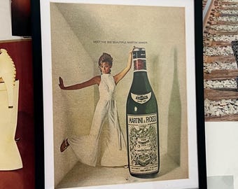 Vintagr Martini & Rossi Advertisement Framed Art Ar Bar Decor Alcohol Memorabilia Home