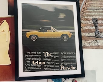 Vintage Porsche Automobile Advertisement Framed Art Ad Home Decor Memorabilia Man Cave Garage