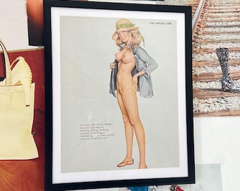Vintage Vargas Girl Illustration Framed Black Frame Art Piece Bar Home Decor