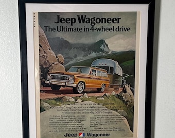 Vintage Jeep Wagoneer Advertisement Framed Art Ad Home Decor Memorabilia Car Man Cave