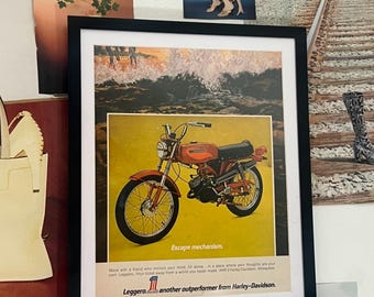 Vintage Harley Davidson Motorcycle Advertisement Framed Art Ad Home Decor Memorabilia Man Cave Garage