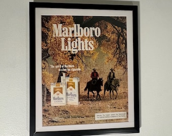 Vintage Marlboro Lights Advertisement Framed Art Ad Home Wall Decor Memorabilia