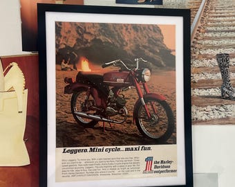 Vintage Harley Davidson Leggero Advetisement Framed Art Ad Home Decor Memorabilia Man Cave