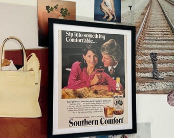 Vintage Southern Comfort Advertisement Framed Art Ad Home Decor Bar Alcohol Memorabilia Man Cave