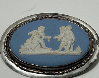 Vintage Wedgwood 925 broche de plata de ley azul JasperWare Broche