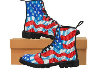 USA Flag Canvas Boots - Patriotic Womens Footwear