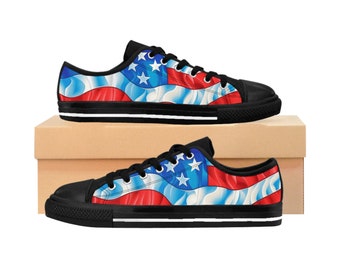 USA Flag Womens Sneakers - Red White and Blue Patriotic Shoe