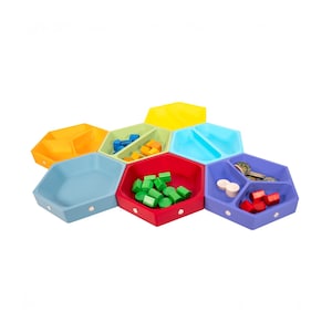 Hexagon board game trays - Magnetic hexagonal boardgame token and coin trays. Perfect for storing coins, cubes, tokens or chits