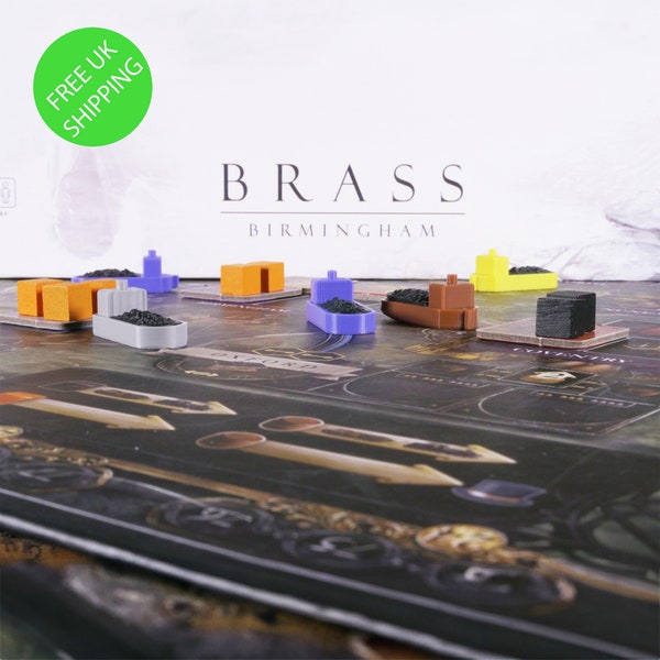 Brass Birmingham & Lancashire board game component upgrade set. Includes 112 trains and barges to enhance your boardgame