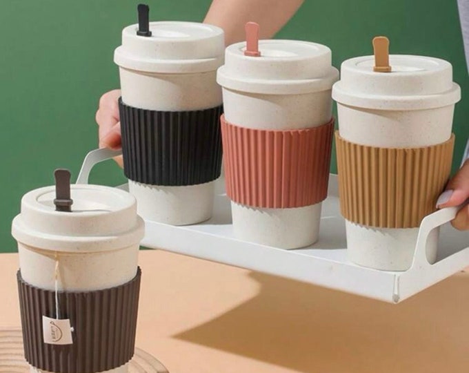 1pc Portable Reusable Coffee Cup Made of Wheat Straw Fiber
