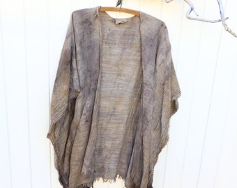 M-1Xish Womens Cotton Gauze Sleeveless Kimono Like Wrap EcoDyed Upcycled Raw Frayed Edges
