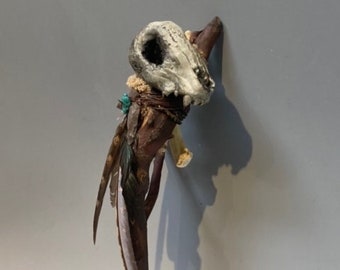 Animal Skull Scepter with bones, feathers, arrowhead