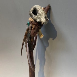 Animal Skull Scepter with bones, feathers, arrowhead