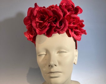 Large Red Satin Rose Headband