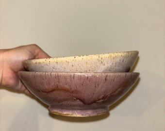 Cranberry Rose Set of Hand-Thrown Ceramic Bowls (2)