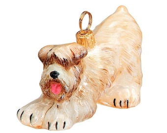 Joy to the World Bowing Soft Coated Wheaten Terrier Polish Blown Glass Christmas Ornament