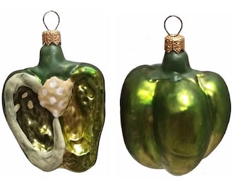 Pinnacle Peak Trading Half of a Green Bell Pepper Polish Glass Christmas Ornament Set of 2