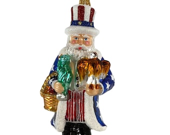 Pinnacle Peak Trading Uncle Sam Santa Polish Glass Christmas Ornament Patriotic Tree Decoration USA