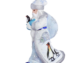 Joy to the World Glitterazzi Penguin Family Santa Polish Glass Christmas Ornament