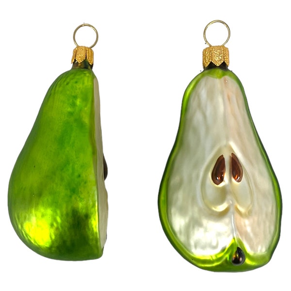 Pinnacle Peak Trading Green Pear Slice Polish Glass Christmas Tree Ornament 3 inch Set of 2