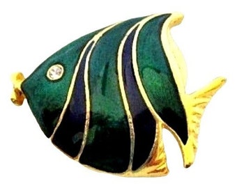 Vintage Angel Fish Enamel Brooch Pin Costume Jewelry Gift