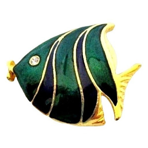 Vintage Angel Fish Enamel Brooch Pin Costume Jewelry Gift