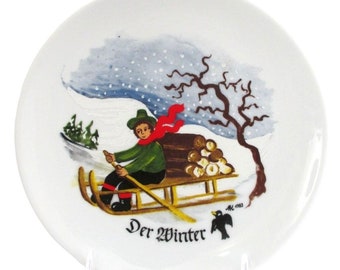 Vintage Woodcutter Collector Plate German Folk Art Naif Signed Jahreszeiten Teller Nr. 4 - 1983