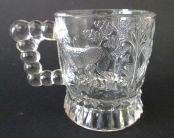 Vintage Mini Glass Mug Bird Dogs Trees Doll Bear Toy Collection Accessory